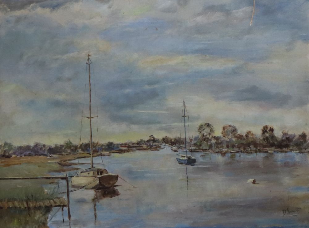 Don Garratt, oil on canvas, Yachts on an estuary, signed, 55 x 73cm